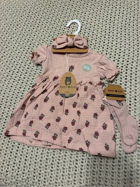 Rabbit & Bear Pink Floral Baby Dress with Matching Headband & socks